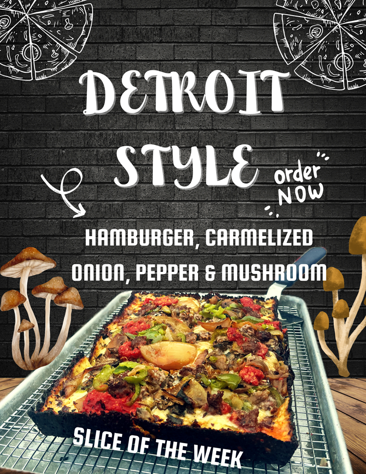 slice of the week hamburger carmilized onion pepepr mushroom